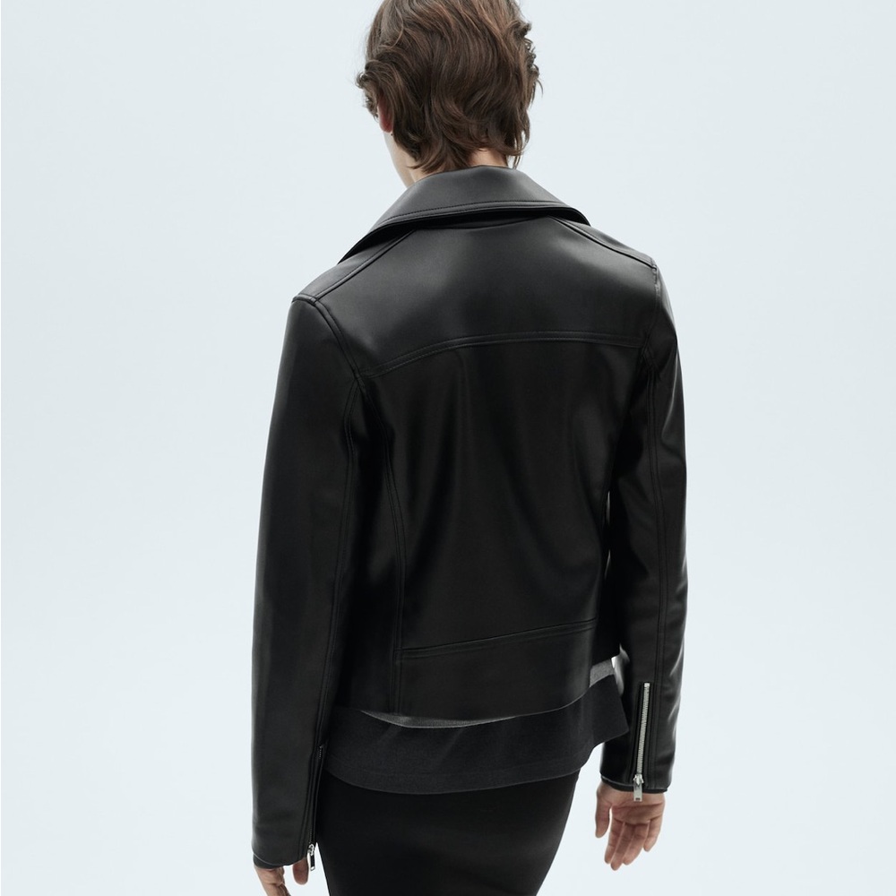 Mango Leather Effect Biker Jacket - image 5